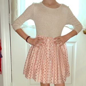Gap Kids 3/4 Sleeve Gold Polka Dot Tutu Dress